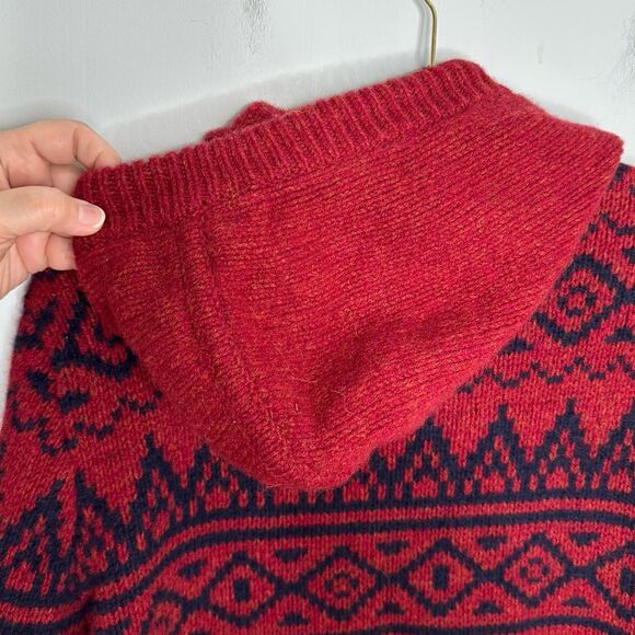 Vintage Y2K LL Bean Red & Navy Blue Wool Hooded Zip Up Sweater Size Medium - Picture 5 of 7
